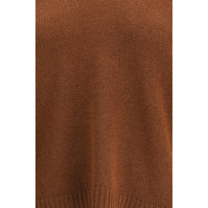 Fabiana Filippi Brown Cashmere Cashmere Sweater with ribbed V-neck and hems, showcasing elegant Italian craftsmanship.
