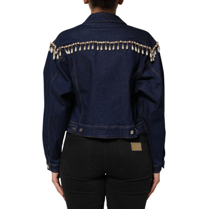 Dolce & Gabbana Blue Cotton Denim Crystal Embellished Jacket