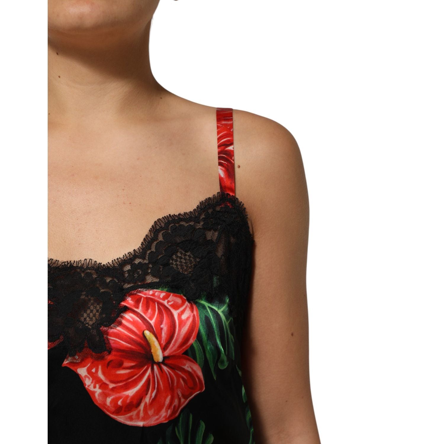 Dolce & Gabbana Black Floral Lace Trim Chemise Lingerie Dress