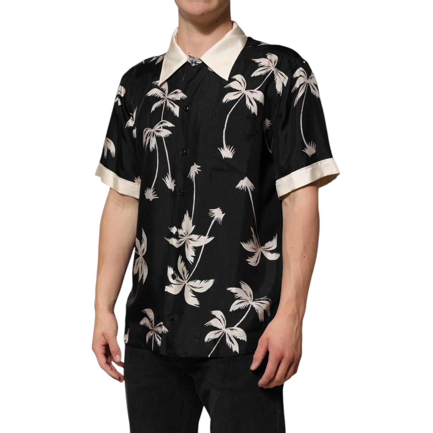 Dolce & Gabbana Black Printed Silk Short Sleeves Casual Shirt