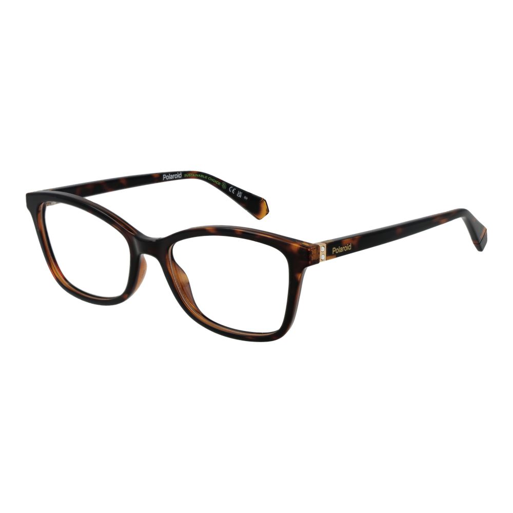 Polaroid Brown Women Glasses Frame with full-rim rectangle design, polyamide material, demo lenses, and branded case included.