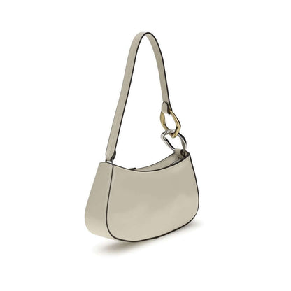 Staud Cream Calf Leather Bos Taurus Shoulder Bag with double snap hook and zippered top closure