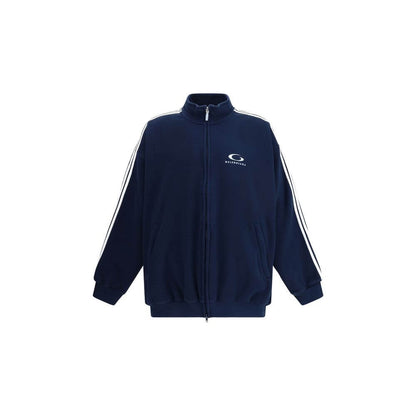 Balenciaga Blue Polyester Bomber with zip closure and embroidered Loop Sports Icon motif.