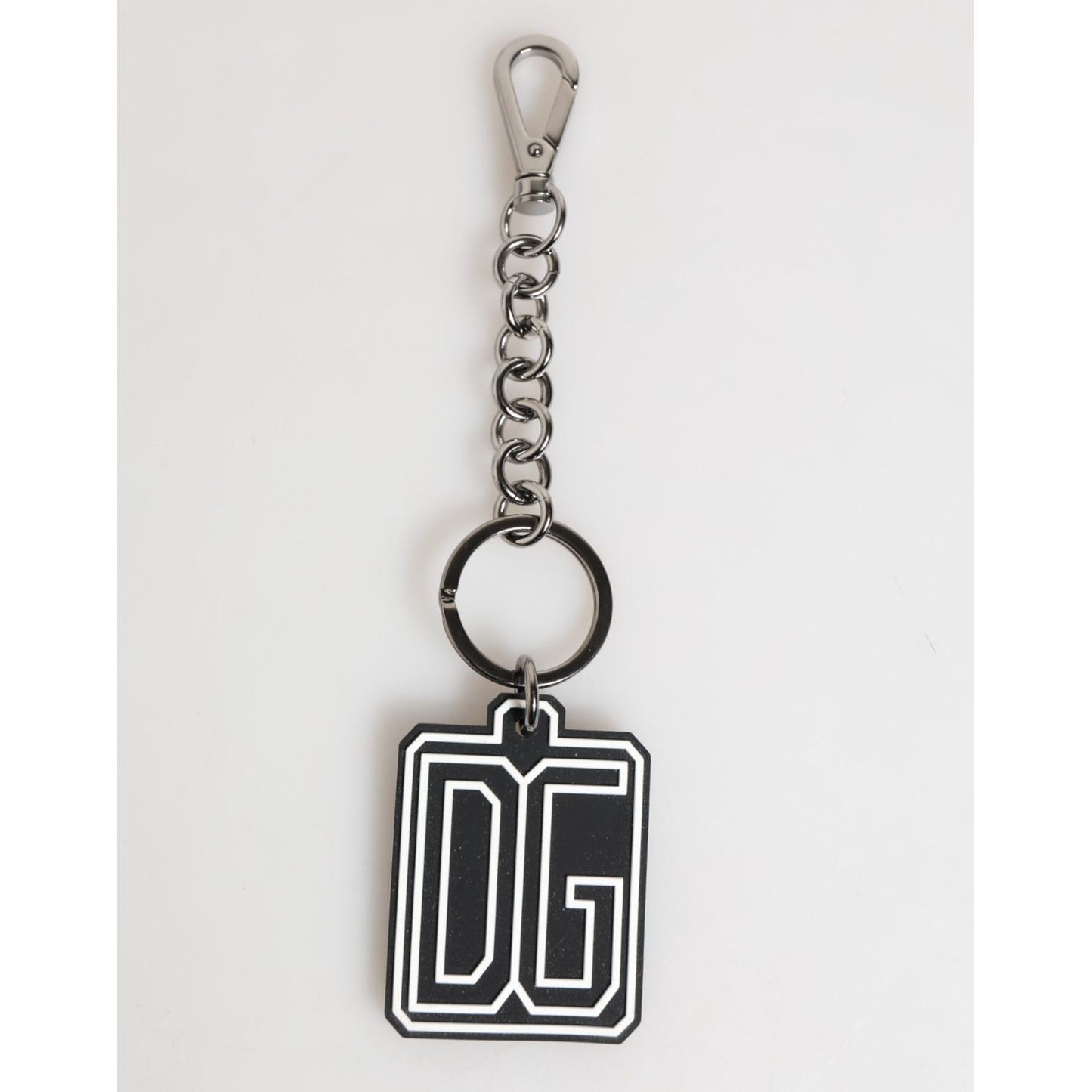 Dolce & Gabbana Black White DG Rubber Logo Silver Men Keychain Keyring