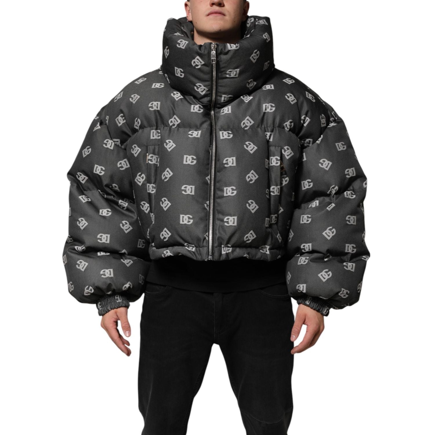 Dolce & Gabbana Black DG Monogram Full Zip Puffer Men Jacket