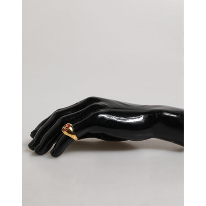 Dolce & Gabbana Gold Tone Real Brass Red DG Logo Men Ring