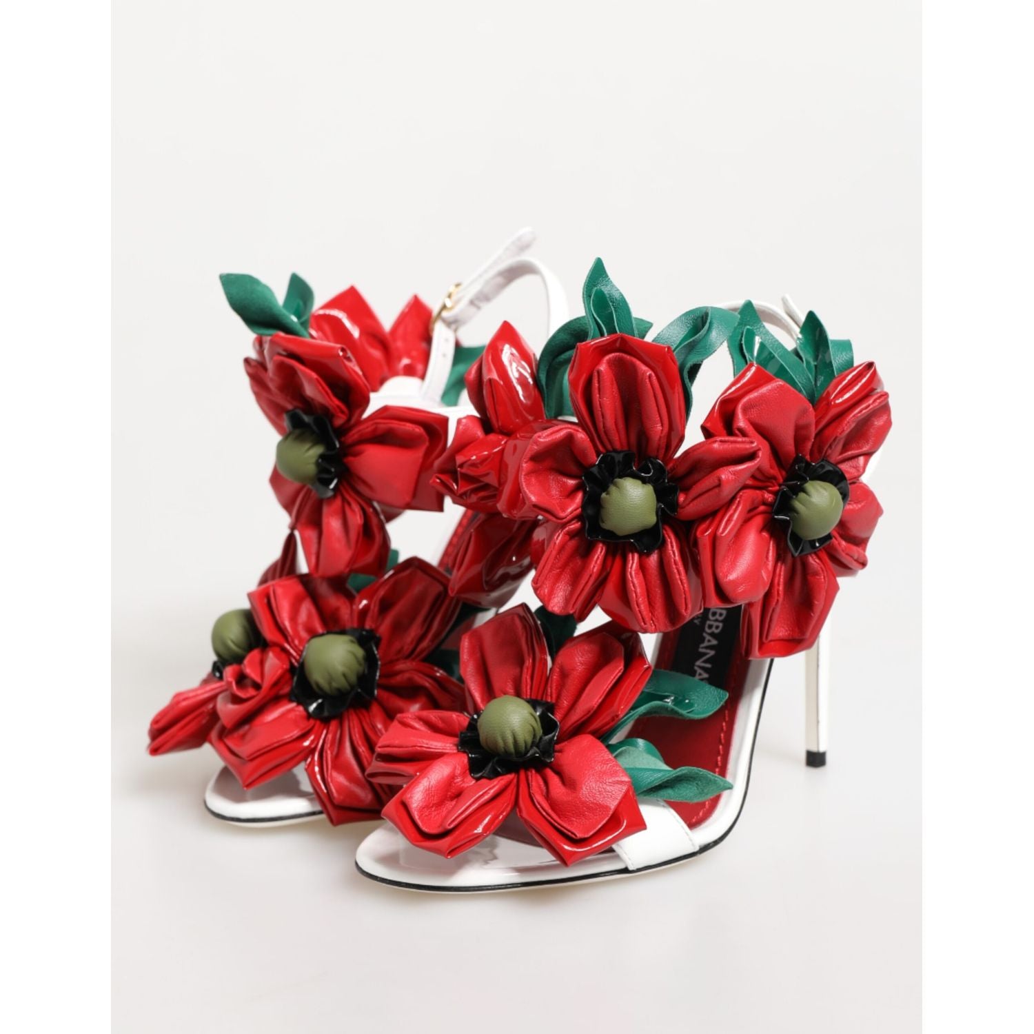 Dolce & Gabbana White Red Floral Detailing Sandals Shoes