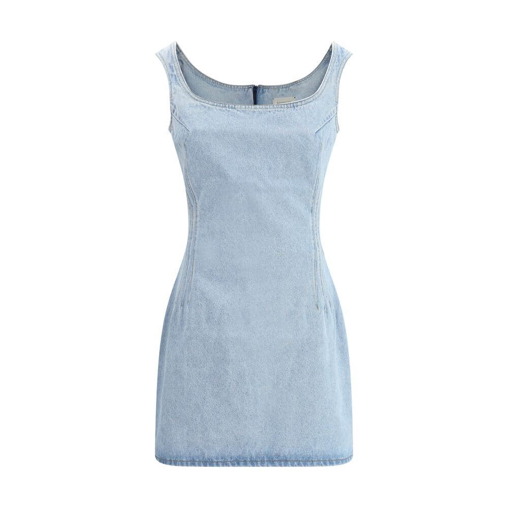Magda Butrym Light Blue Cotton Casual Dress with square neckline and sleeveless design, perfect for a modern and feminine look.