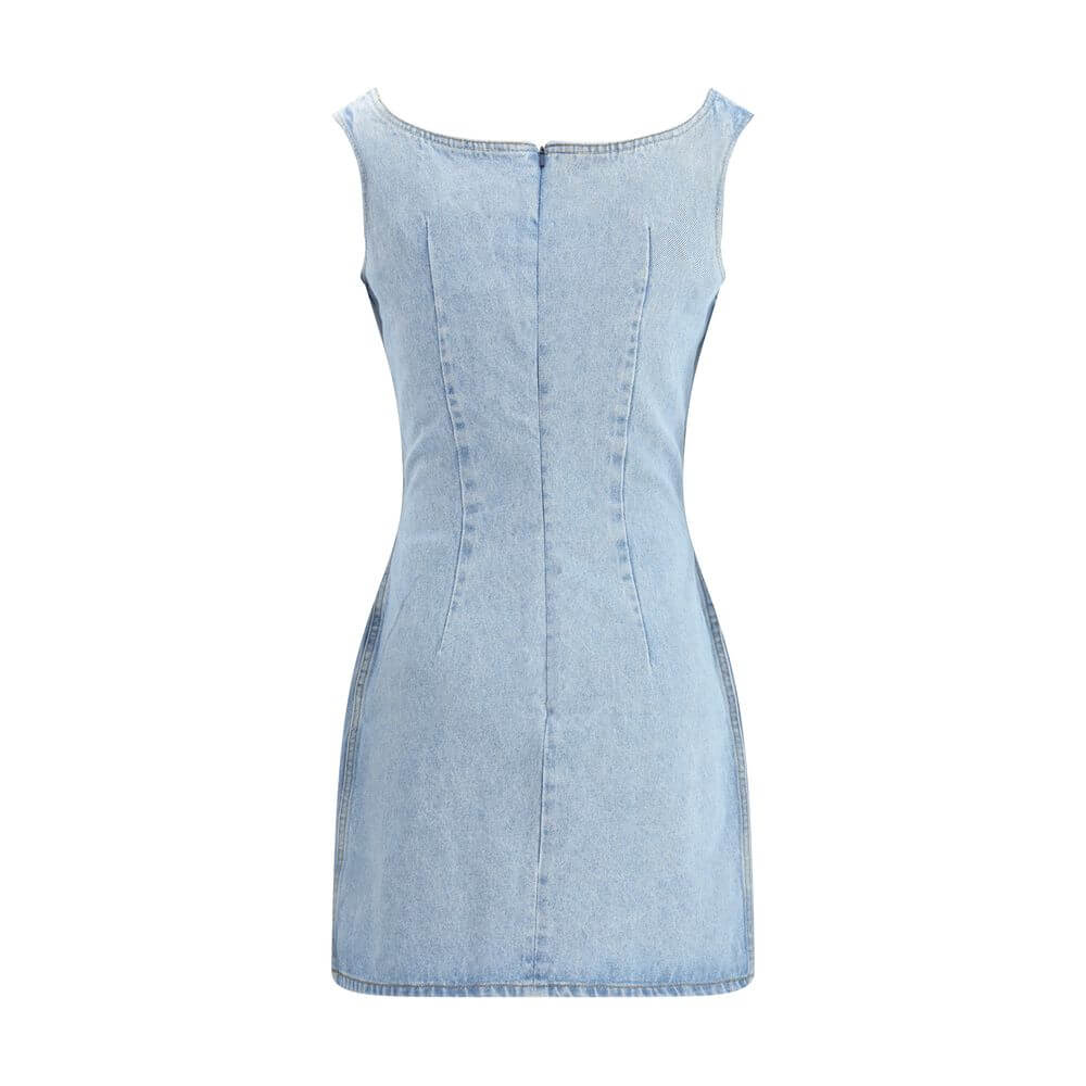 Magda Butrym Light Blue Cotton Casual Dress with sleeveless design, square neckline, and zipper closure.