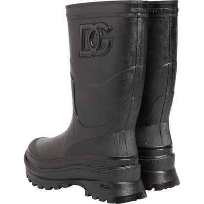 Dolce & Gabbana Metallic Black Pull On Rain Boots Men Shoes