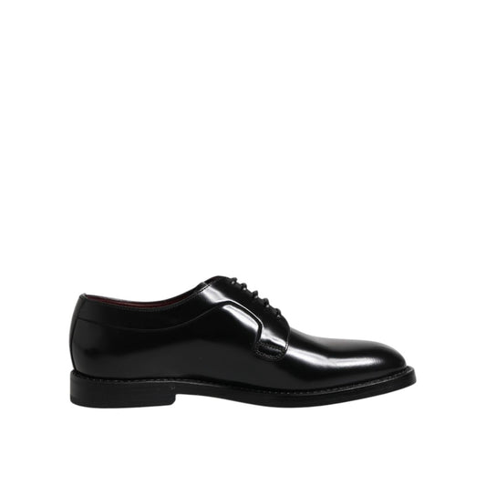 Dolce & Gabbana Black Calf Leather Lace Up Dress Shoes, luxury men's derby, high craftsmanship, leather sole, Italian made