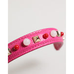 Dolce & Gabbana Pink Embellished Leather Bag Handle Women Shoulder Strap with studs and beads detailing.