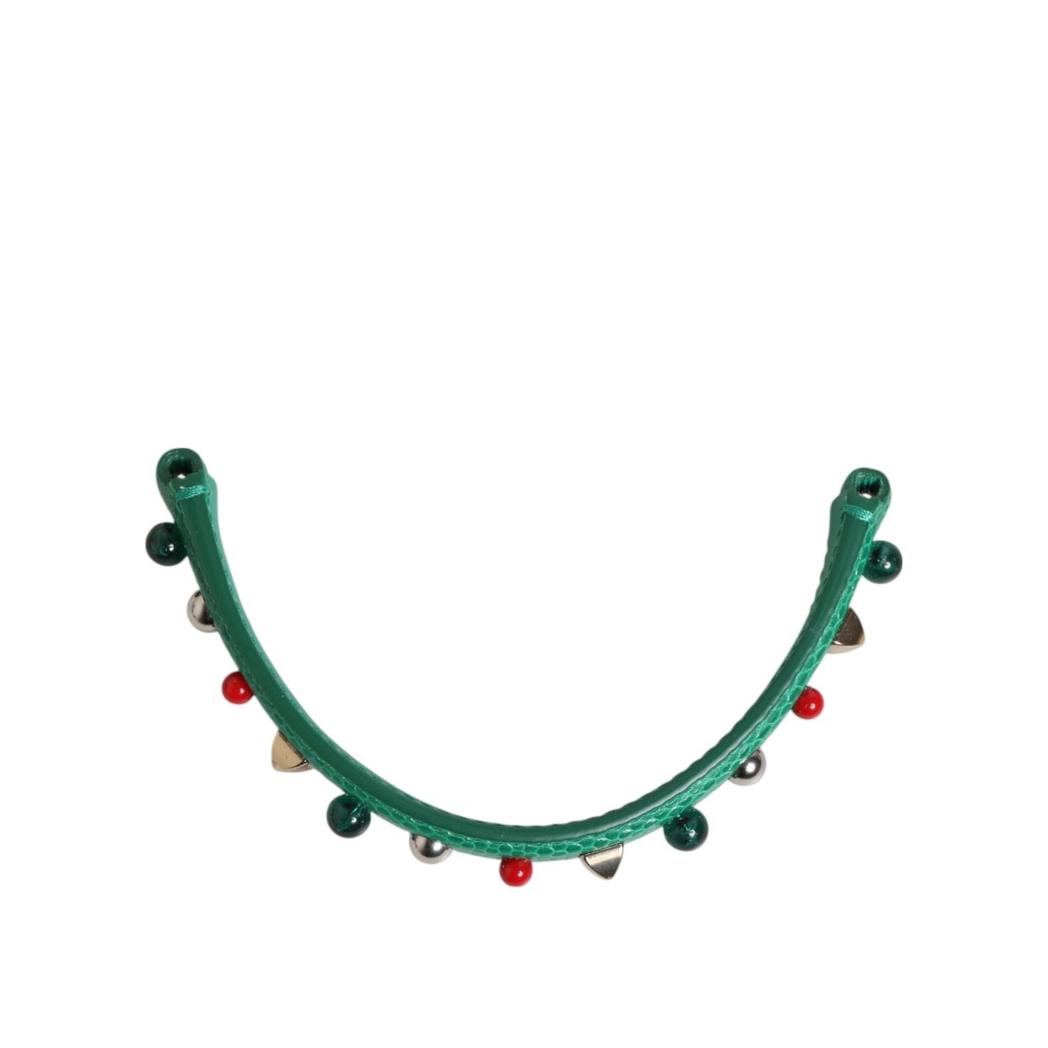 Dolce & Gabbana Green Embellished Leather Bag Handle Women Shoulder Strap