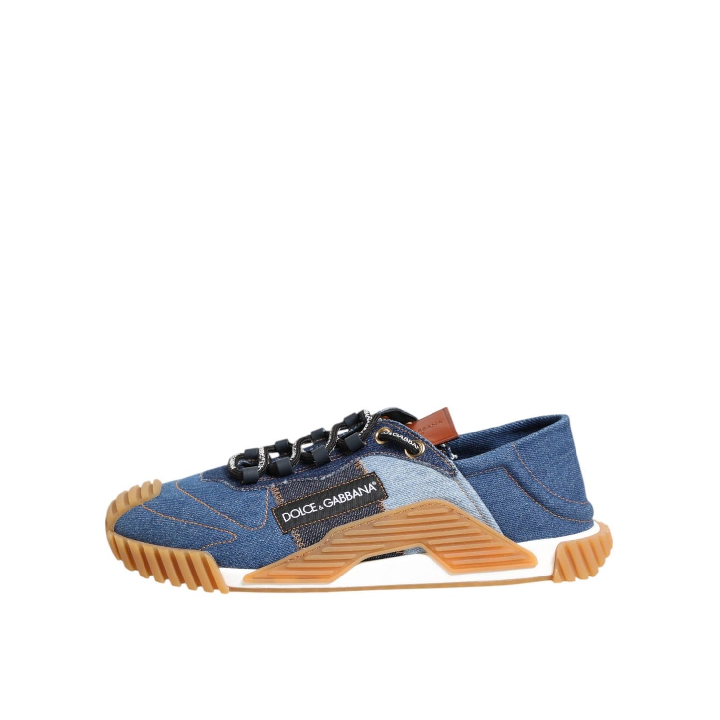 Dolce & Gabbana Blue Lace Up Low Top NS1 Sneakers Shoes with rubber sole and logo details in cotton denim.