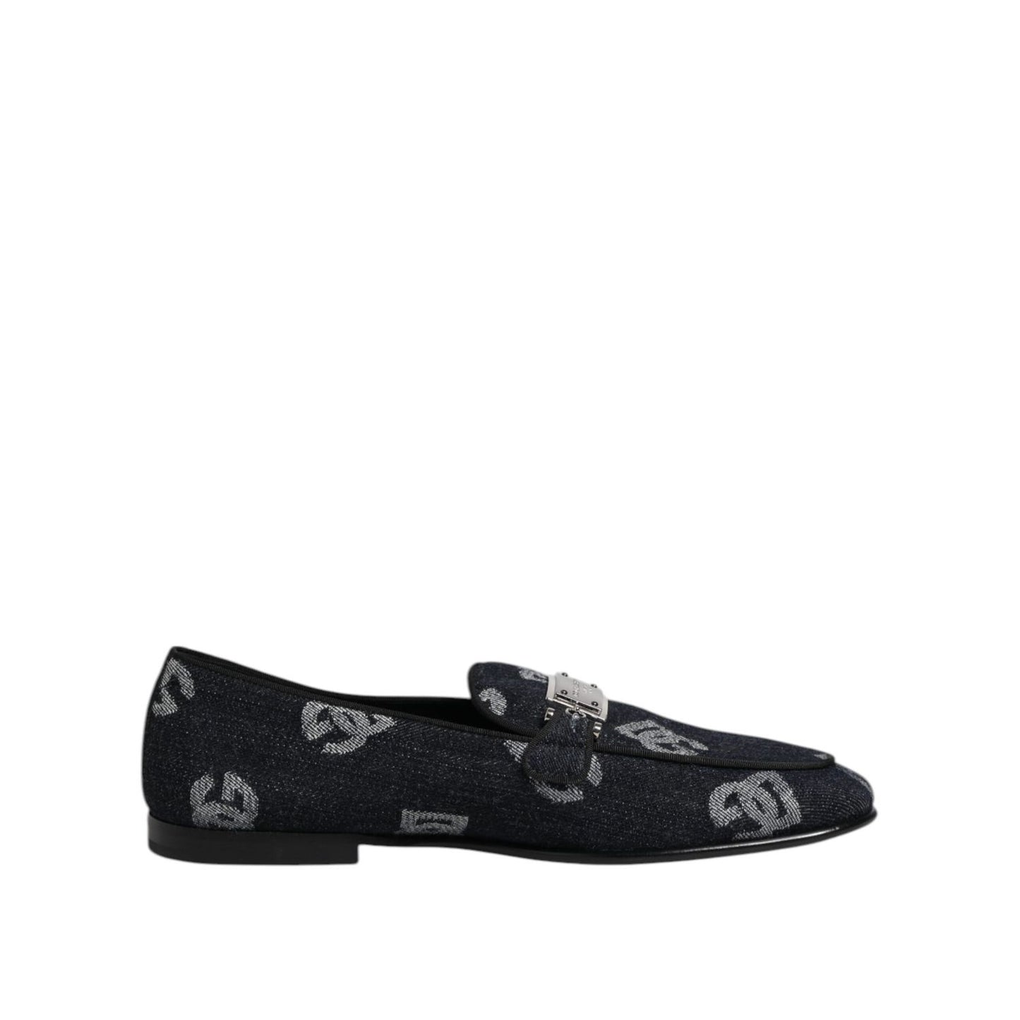 Dolce & Gabbana Blue Logo Cotton Loafers Formal Dress Shoes with leather sole and logo details, made in Italy.