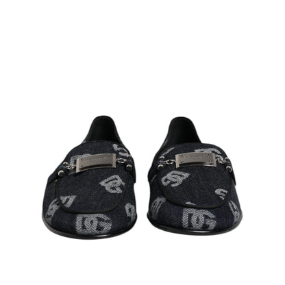Dolce & Gabbana Blue Logo Cotton Loafers Formal Dress Shoes