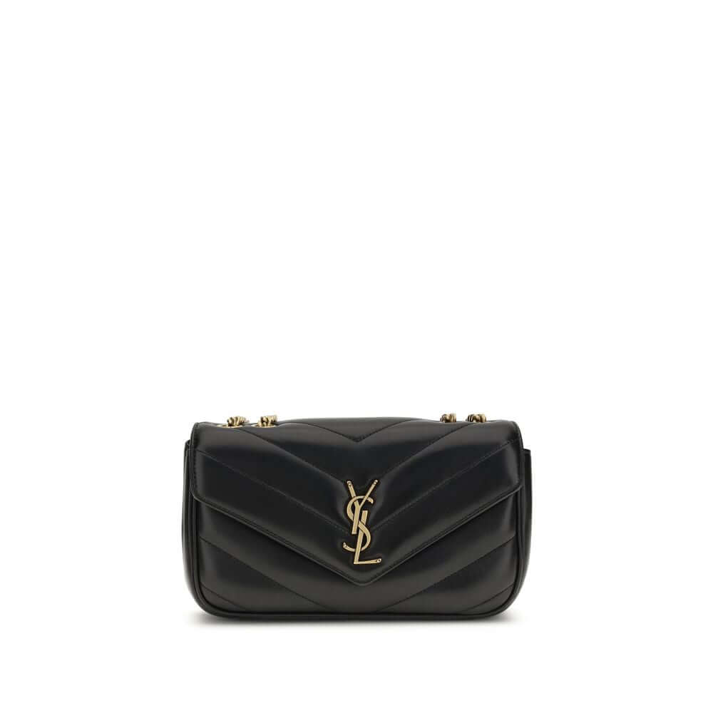 Saint Laurent Black Lamb Ovis Aries Aries Shoulder Bag with quilted design and brass logo