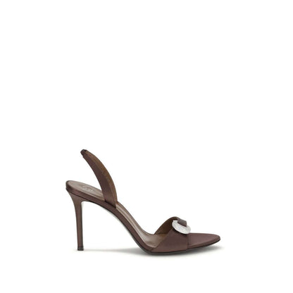 Giuseppe Zanotti Brown Silk Stiletto Heel Sandals with rhinestone strap detail, elegant high heel design for sophisticated occasions.