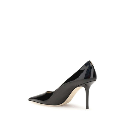 Jimmy Choo Black Calf Leather Bos Taurus High Heel Pumps, elegant stiletto with almond toe, side view