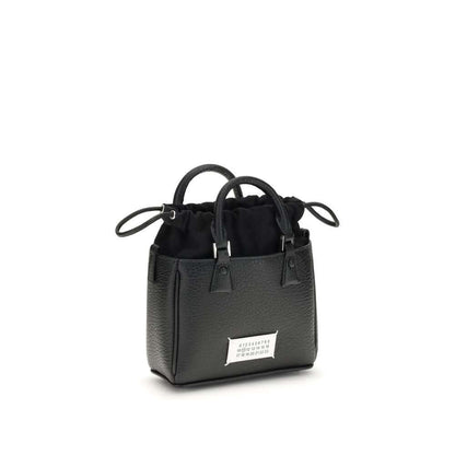 Margiela Black Calf Leather Bos Taurus Shoulder Bag with logo label and metal rivets, showcasing elegance and craftsmanship.