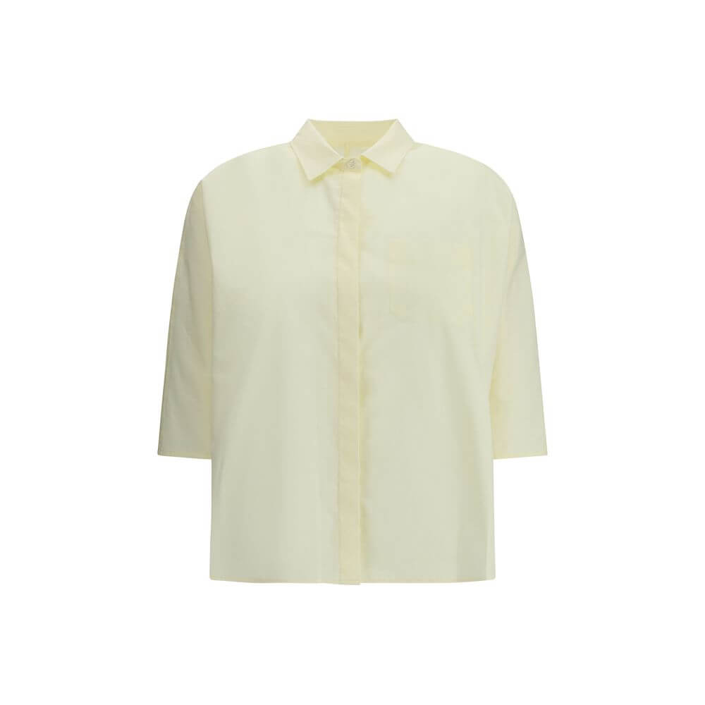 Cruna Yellow Cotton Blouse featuring classic collar and hidden button front with 3/4 sleeves, perfect for versatile occasions.