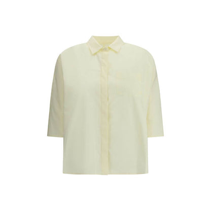 Cruna Yellow Cotton Blouse featuring classic collar and hidden button front with 3/4 sleeves, perfect for versatile occasions.