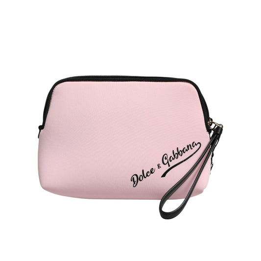 Dolce & Gabbana Pink Solid Nylon DG Logo Print Clutch Zip Borse Pouch Bag with wrist strap and zipper fastening