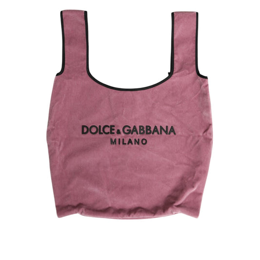 Dolce & Gabbana Pink Cotton Velvet DG MILANO Shoulder Shopping Borse Bag with black logo, 90% cotton, made in Italy.