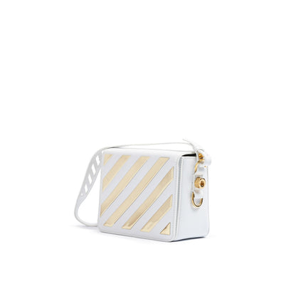 Off-White White/Gold Metallic Stripe Crossbody Bag