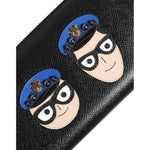 Dolce & Gabbana Black Leather #DGFAMILY Zipper Continental Mens Wallet with multicolor graphic leather appliques on black leather.