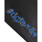 Close-up of Dolce & Gabbana Black Leather #DGFAMILY Embellished Men Clutch Pouch Bag with studded applique detail.