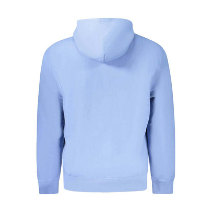 Calvin Klein Blue Recycled Polyester Men Sweater, back view showcasing hooded design and brushed texture for eco-friendly style.