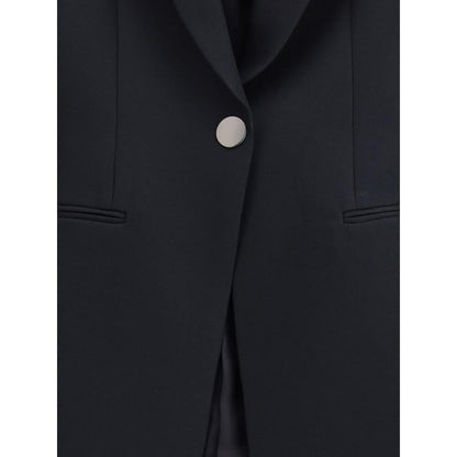 Giorgio Armani Black Polyester Blazer with single-button closure and notched lapels, featuring elegant welt pockets for a refined look.