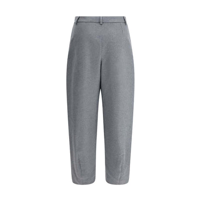 Giorgio Armani Gray Silk Casual Pants with loose fit, belt loops, and tapered hem, perfect for a relaxed yet sophisticated look.