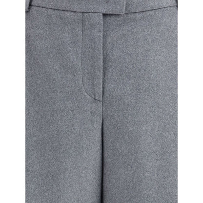 Close-up of Giorgio Armani Gray Silk Casual Pants with waistband and tapered hem detailing.