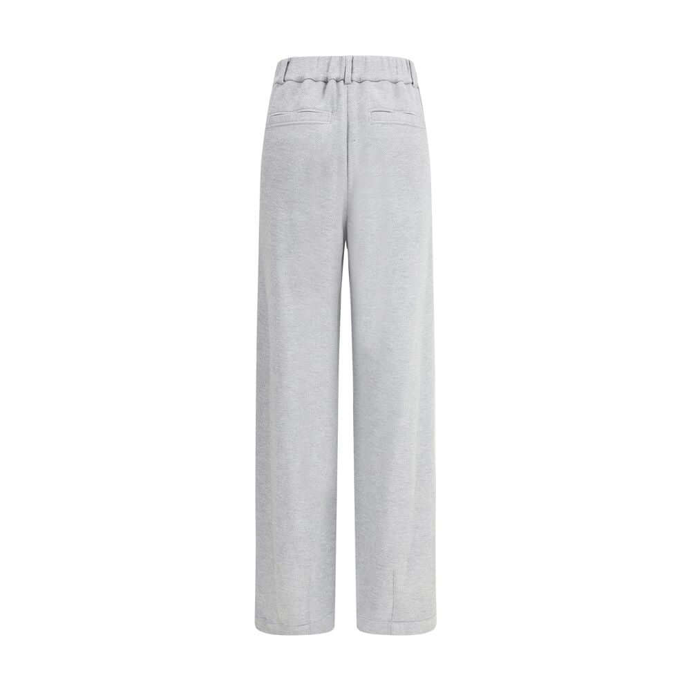 Brunello Cucinelli Gray Cotton Casual Pants with welt pockets and straight-leg design back view