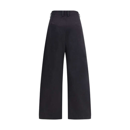 Ella Black Cotton Casual Pants with wide leg, front pleats, and belt loops for versatile style.
