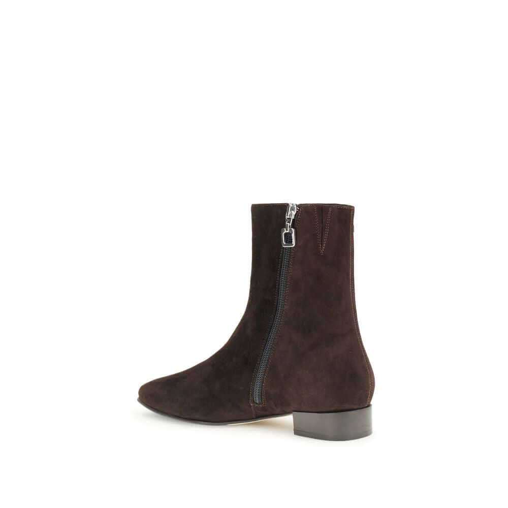 Carel Paris Brown Leather Ankle Boots with side zip and block heel, inspired by 1960s elegance, for autumn-winter fashion.