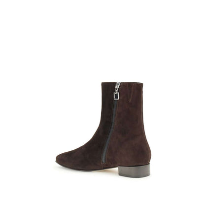 Carel Paris Brown Leather Ankle Boots with side zip and block heel, inspired by 1960s elegance, for autumn-winter fashion.