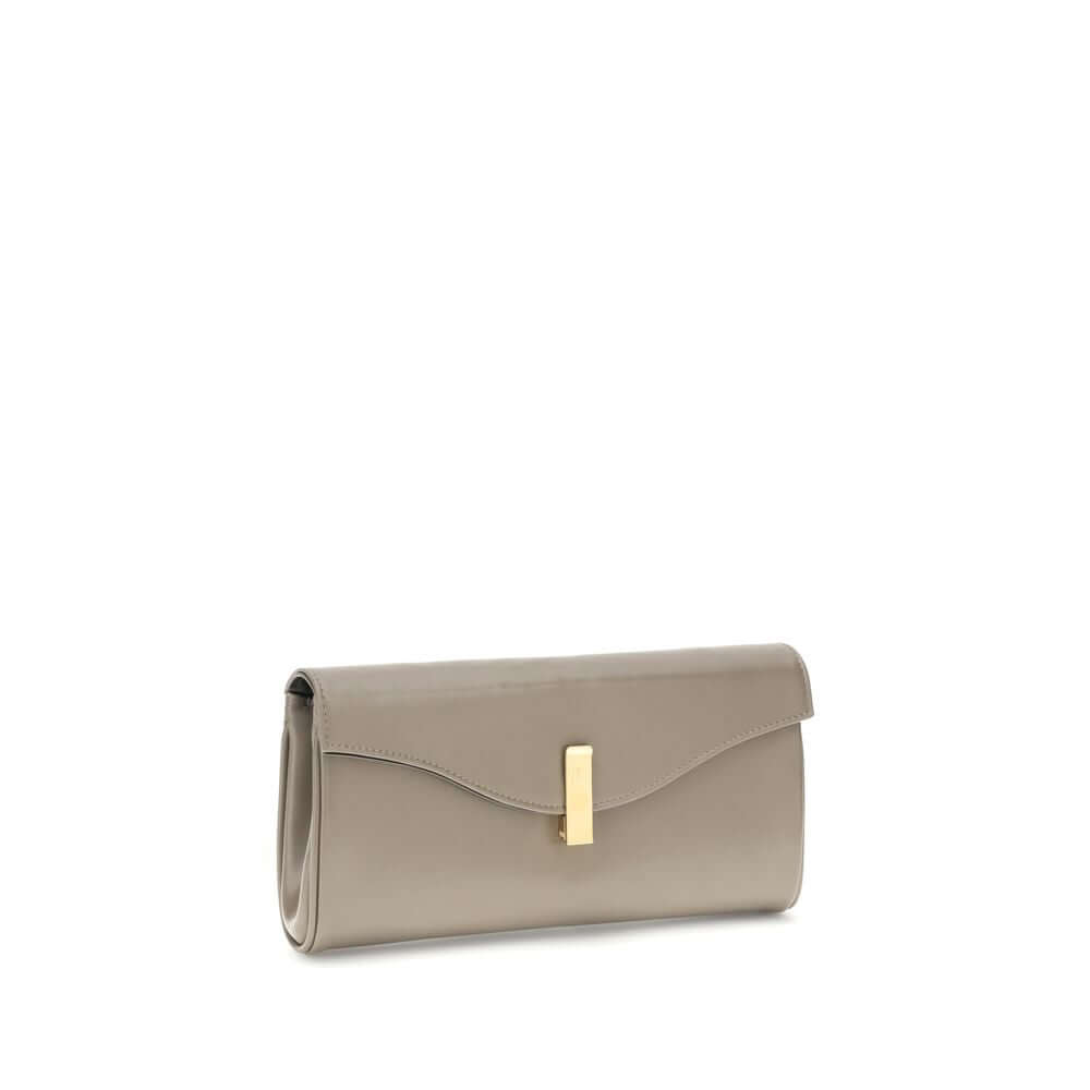 Giuseppe Zanotti Beige Leather Clutch Bag with gold-tone chain and iconic logoed closure, stylish and refined accessory.