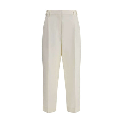Brunello Cucinelli White Cotton Chino Pants with front pleats and straight leg design, elegant and modern style, made in Italy
