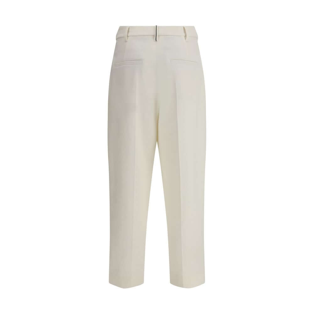 Brunello Cucinelli White Cotton Chino Pants with pleated front, cropped ankle length, and straight leg silhouette for a modern look.