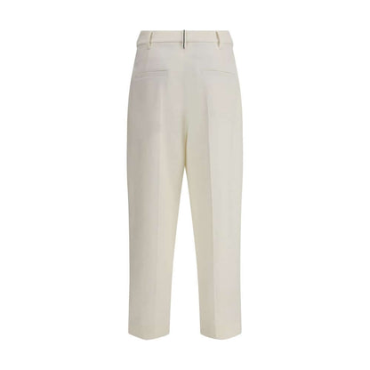 Brunello Cucinelli White Cotton Chino Pants with pleated front, cropped ankle length, and straight leg silhouette for a modern look.