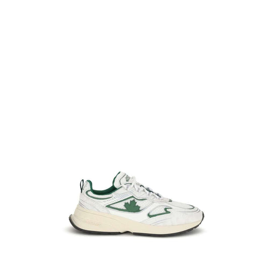Dsquared² White Calf Leather Bos Taurus Athletic Sneakers with mesh and leather, reflective details, and rubber sole