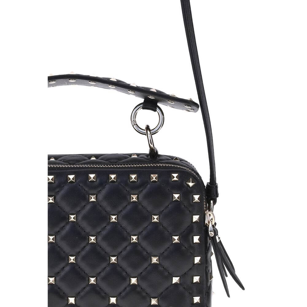 Valentino Garavani Black Lamb Ovis Aries Aries Shoulder Bag with Rockstud Spike details and quilted design.