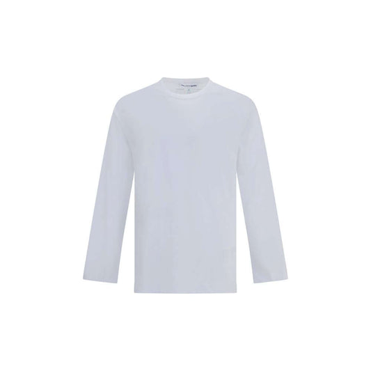 Comme Des Garçons White Cotton Long Sleeve T-Shirt with crew neck and printed logo, 100% cotton, autumn/winter fashion.