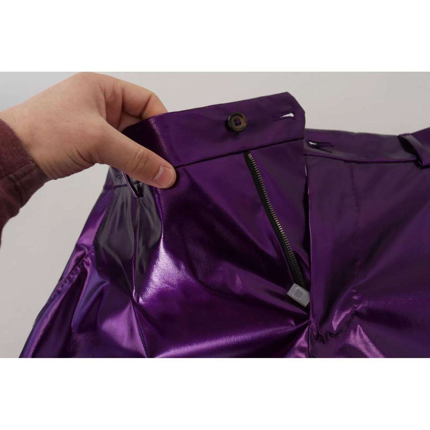 Dolce & Gabbana Purple Metallic Nylon Straight Trouser Pants