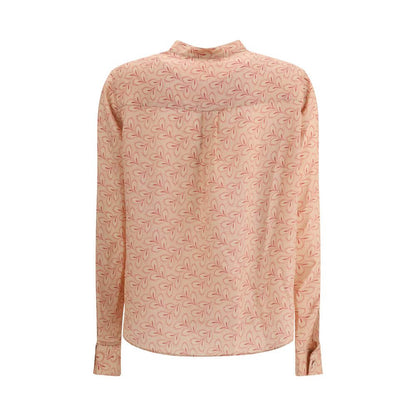 Kristina Ti Multicolor Silk Pattern Shirt with stand-up collar and foliage print, made in Italy, 100% silk, back view of garment.