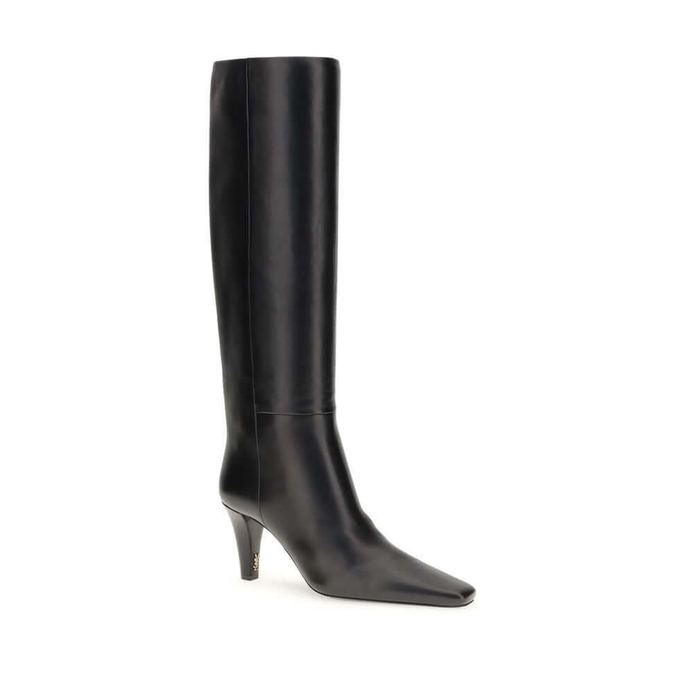Saint Laurent Black Leather High Heel Boots