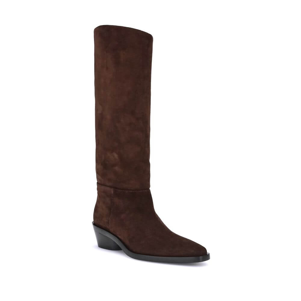 Proenza Schouler Brown Calf Leather Bos Taurus Ankle Boots with wide heel and square toe, made in Italy.